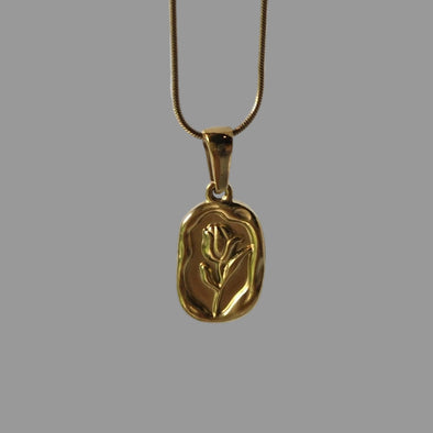 Floral bloom necklace hand stamped solid stainless steel with 14k gold plating