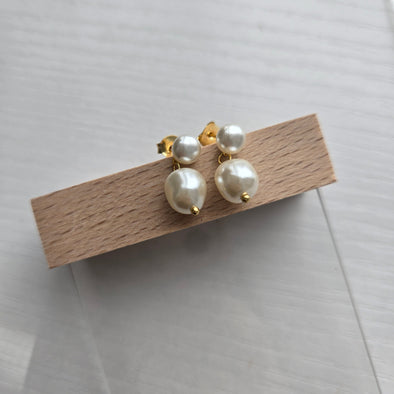 Devon Sterling Silver Double Pearl Bridal Earrings