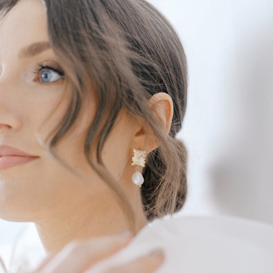 Insia Gold & Crystal Hoop Pearl Drop Earrings